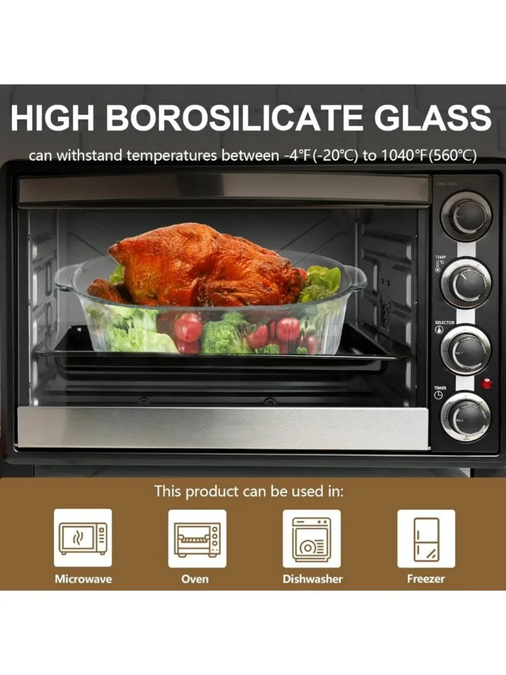 2.8L Glass Casserole Dish with Lid - Ribbed Oval Baking Dish for Oven